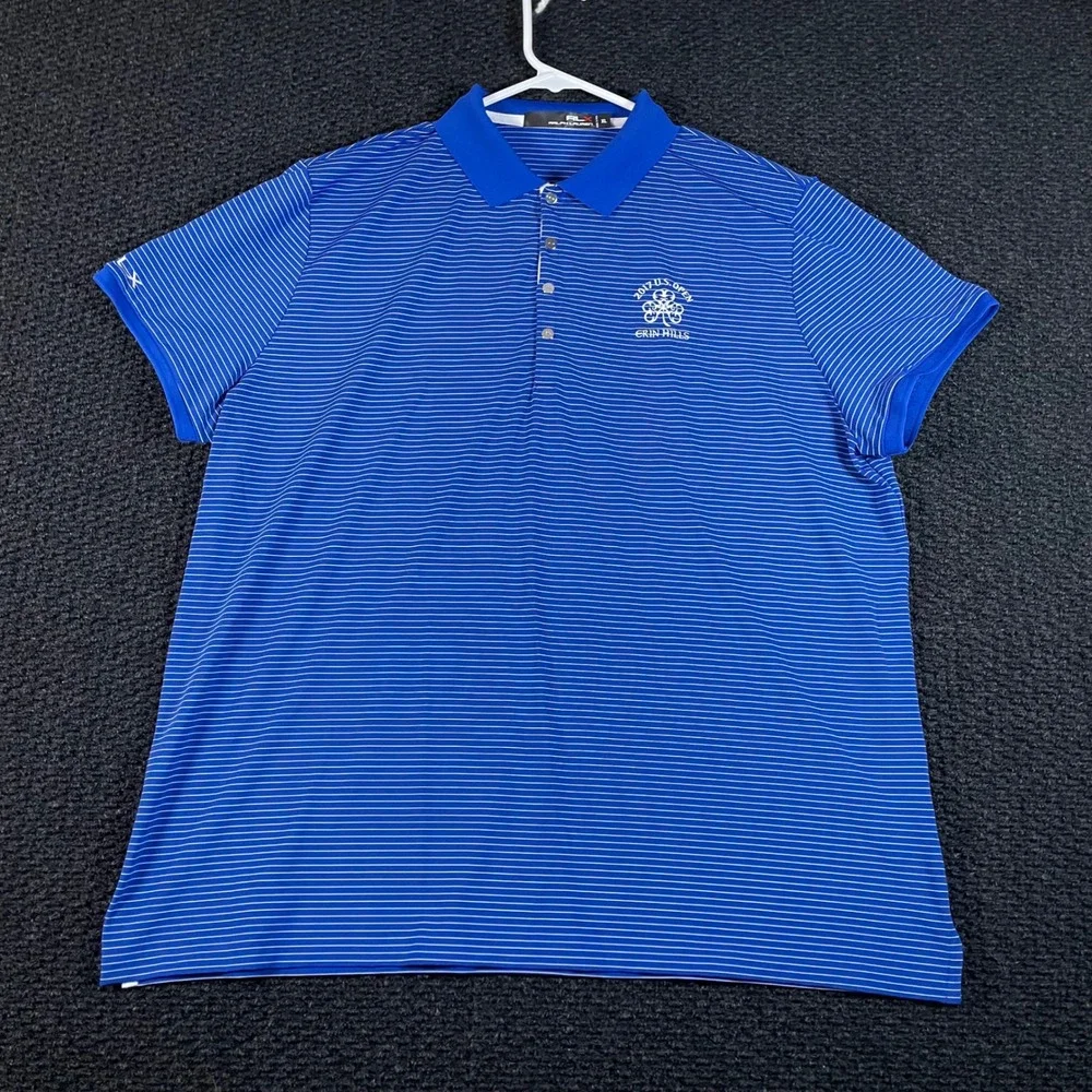RLX Ralph Lauren‎ 2017 U.S. Open Erin Hills Blue White Striped Polo Shirt Men XL